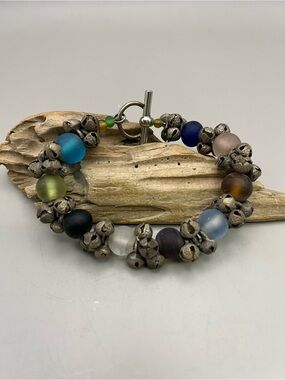 Handmade Multicolor Bead Bracelet with Silver Bells